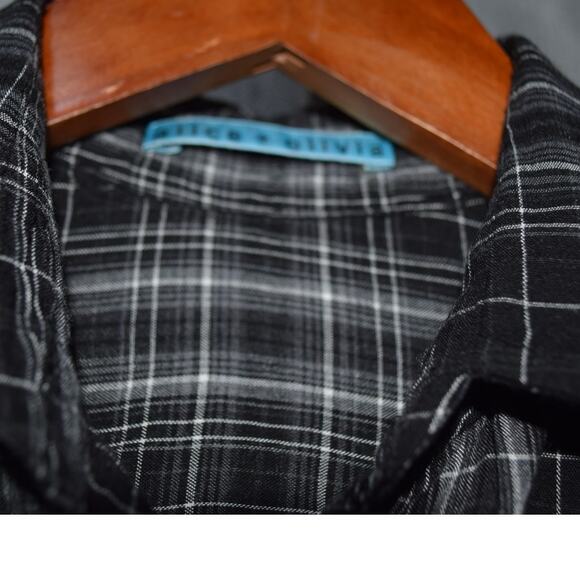 Alice + Olivia Black White Plaid Button Down Shirt XS - Picture 3 of 4